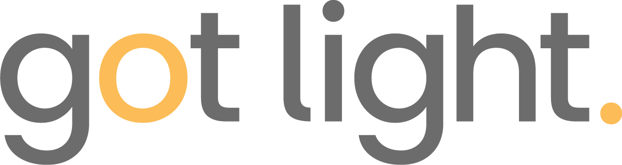 Graphic with the words 'got light.' in large letters, 'got' in dark gray and 'light.' in orange.